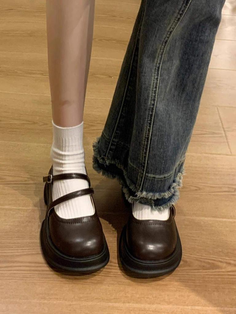Brown Round Head College Style Small Leather Shoes Soft Sole British Style Japanese Mary Jane Small Leather Shoes