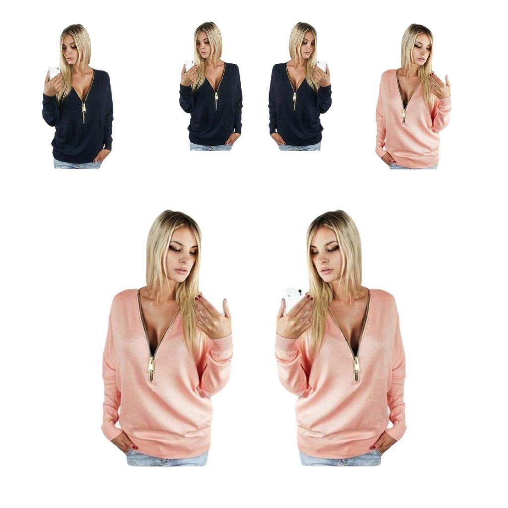 Fall Fashion Deep V Batwing Sleeve Knit Tshirt For Office Wear Women