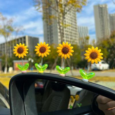 5/8/10Pcs Sunflower Decoration Car Ornament Realistic Looking Mini Size Easy To Install Spring-loaded Sunflower Car Dashboard Decoration