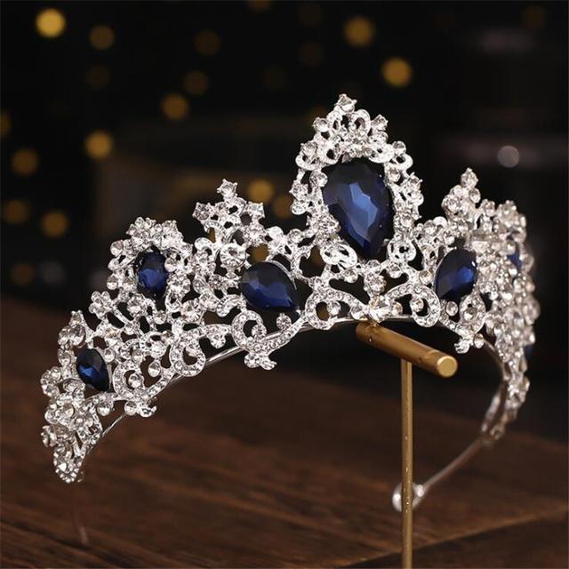 

Барокко Зеленая хрустальная корона, тиары, повязки на голову для принцессы, диадема, свадебная корона, свадебные украшения для волос, головной убор невесты на торжество синий