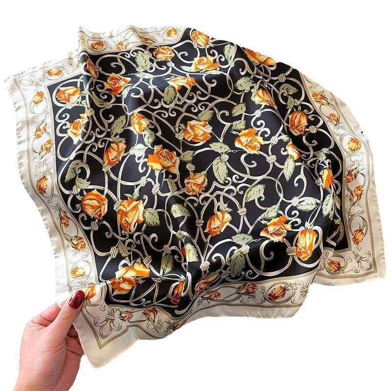 Simulation Silk Lady Korean Version 71 Small Square Scarf Spring and Summer New Printed Silk Scarf Versatile Decorative Scarf Thin Scarf Shawl