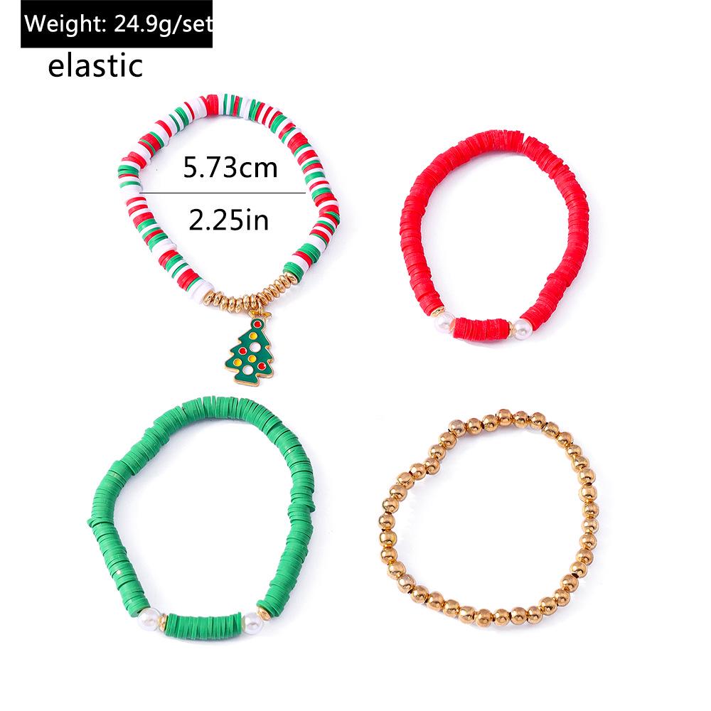 2024 European & American Christmas Beaded Polymer Clay Bracelet Set - Festive Christmas Tree Design