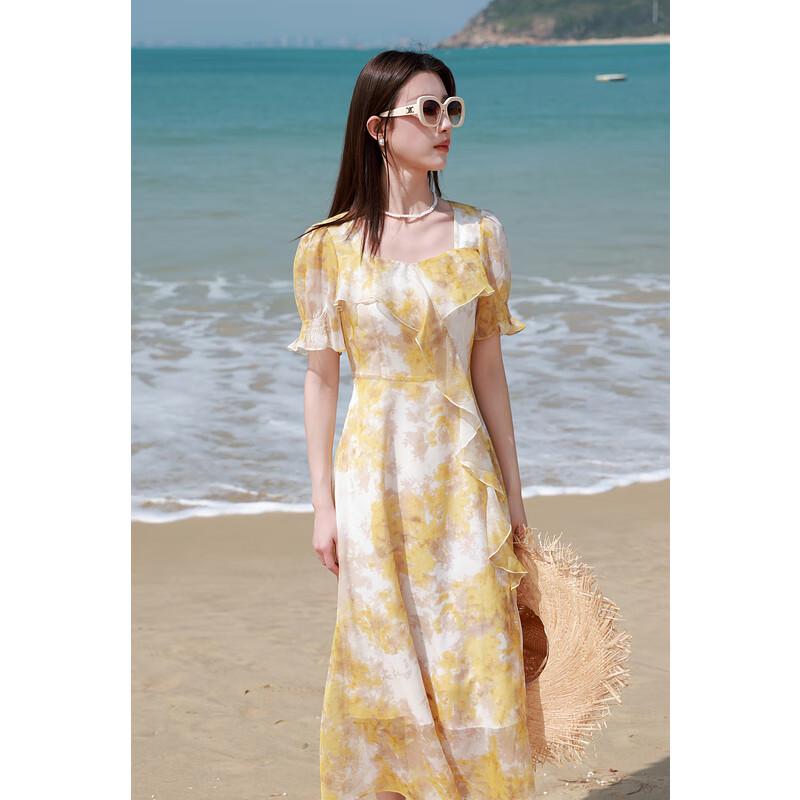 

Sancai Plus Size Square Collar Floral Ruffle Maxi Dress XL