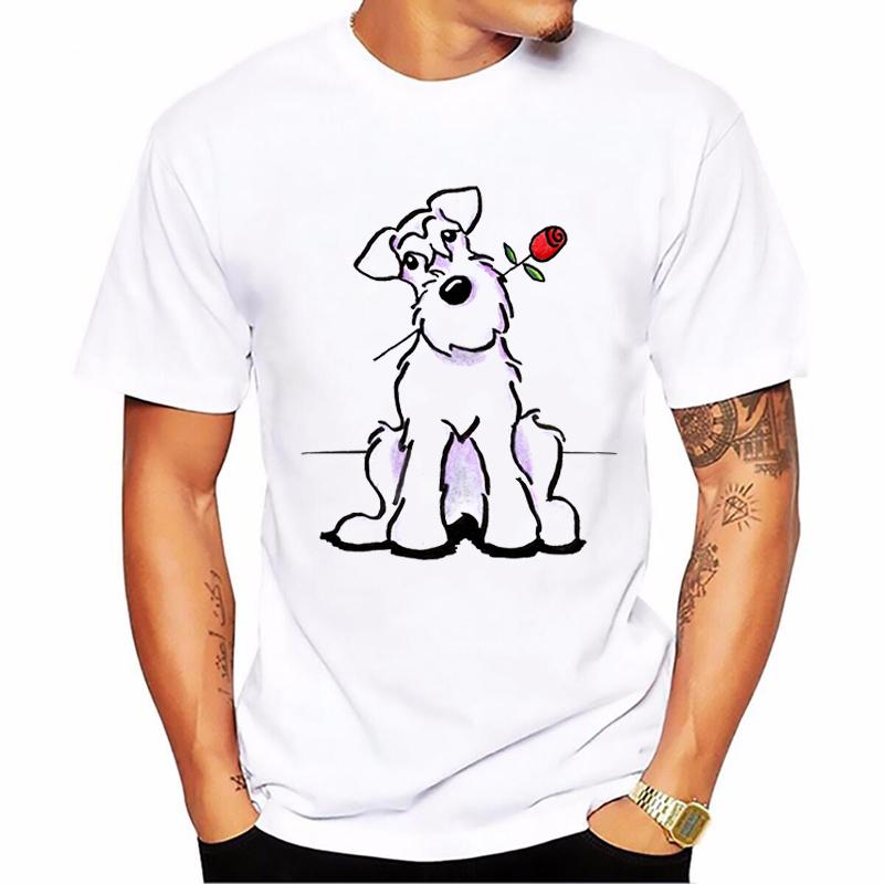 Vintage Schnauzer Animal Print Tshirt Homme Summer White Short Sleeve TShirt Funny T Shirts Dog Lover Gift Tee Summer Tops