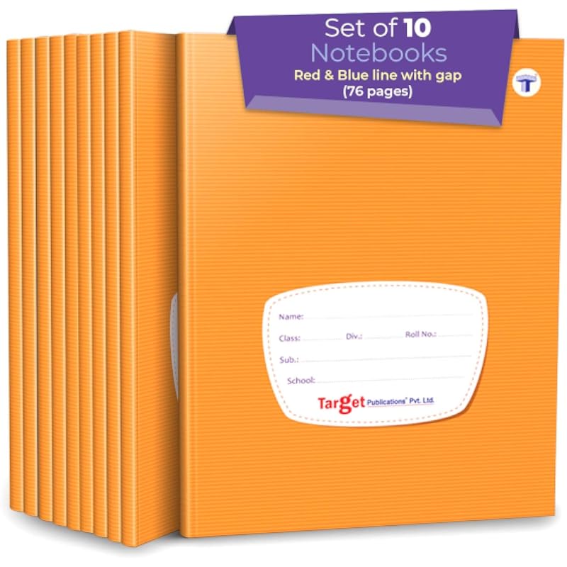 Target Publications Red And Blue Line With Gap Books | Small Four Line Books | 76 Ruled Pages | Hard Brown Cover | 15.5