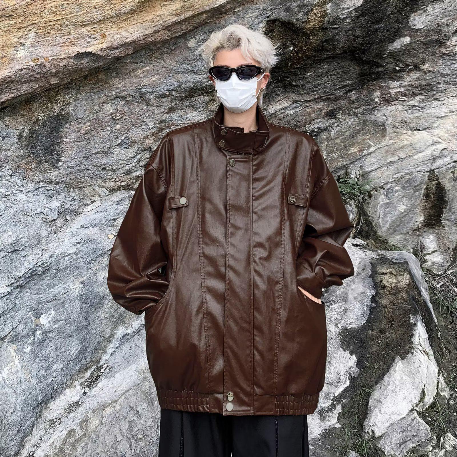 

Мужская кожаная куртка в стиле ретро в американском стиле 2023 года — модная уличная одежда на осень, европейский и американский стиль, рабочая одежда для улицы Детройта XL коричневый