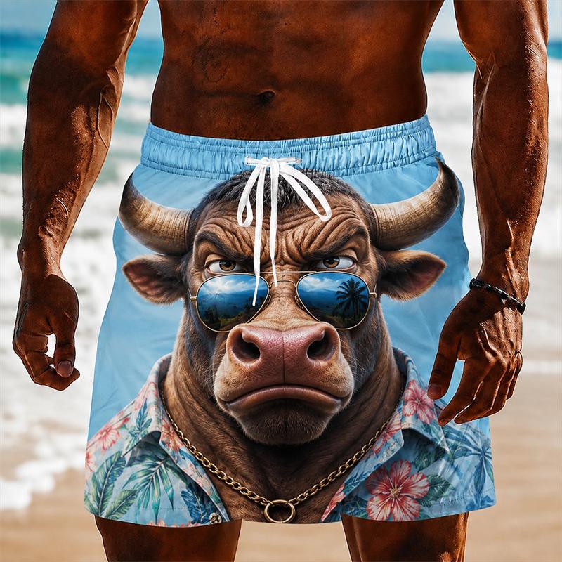 Summer Men's Animal 3D Printed Beach Shorts