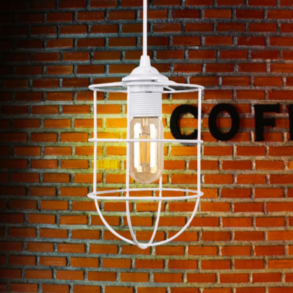 

Cage Pendant Metal Chandelier White Barista Cafe Hall Lighting