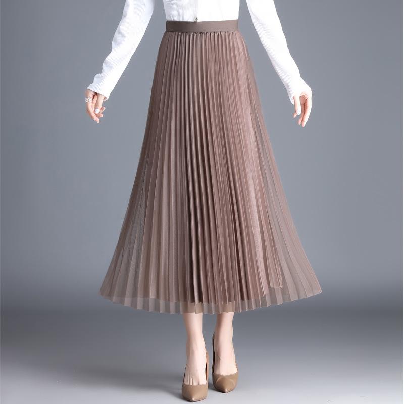 Spódnica z siateczki w kwiaty dla kobiet Wiosna Lato Koronka Flokowanie Duży rozkloszowany elastyczny wysoki stan Moda Elegancka spódnica w kształcie litery A Pół spódnica