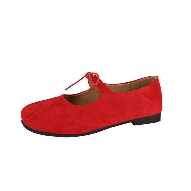 French suede flat-soled small red single shoes women's shoes 2025 spring and summer gentle Mary Jane ballet evening shoes