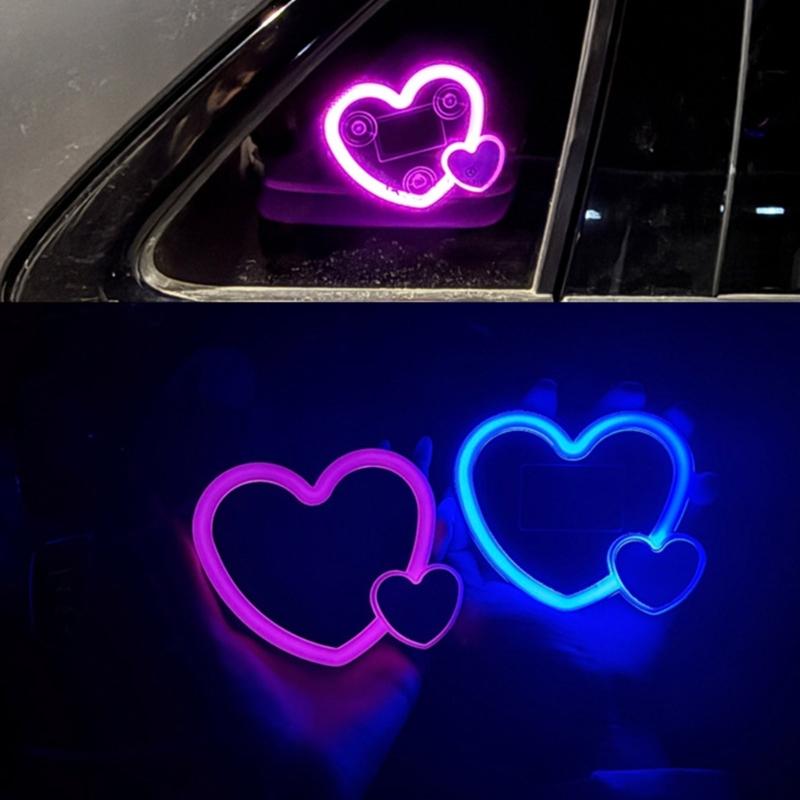 Heart Shaped Solar Powered Glow Lights For Car Dashboard Decoration Featuring Cordless Design And Multiple Modes