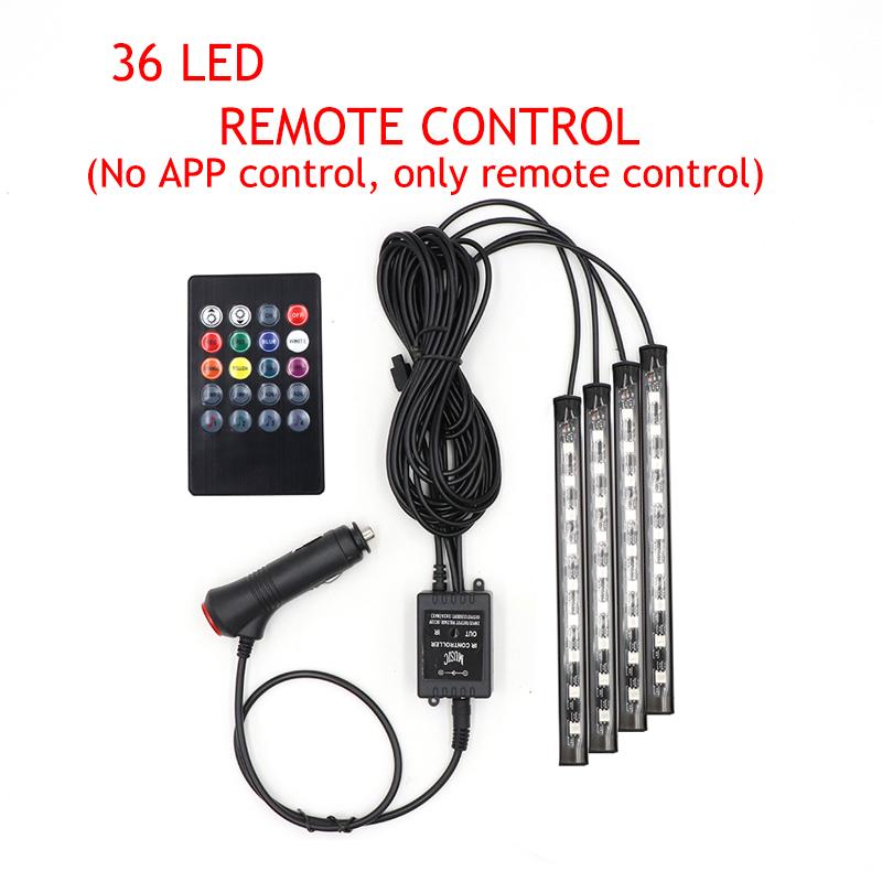 LED Car Foot Light Ambient Lamp With USB Wireless Remote Music Control Multiple Modes Automotive Interior Decorative Lights