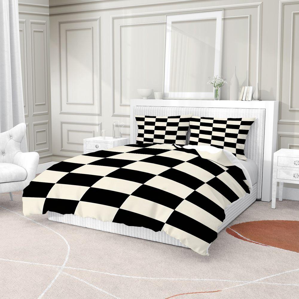 Black and White Checkered Duvet Cover Set Modern Grid Pattern Bedding Set Digital Printed Soft Home Bedroom Decor