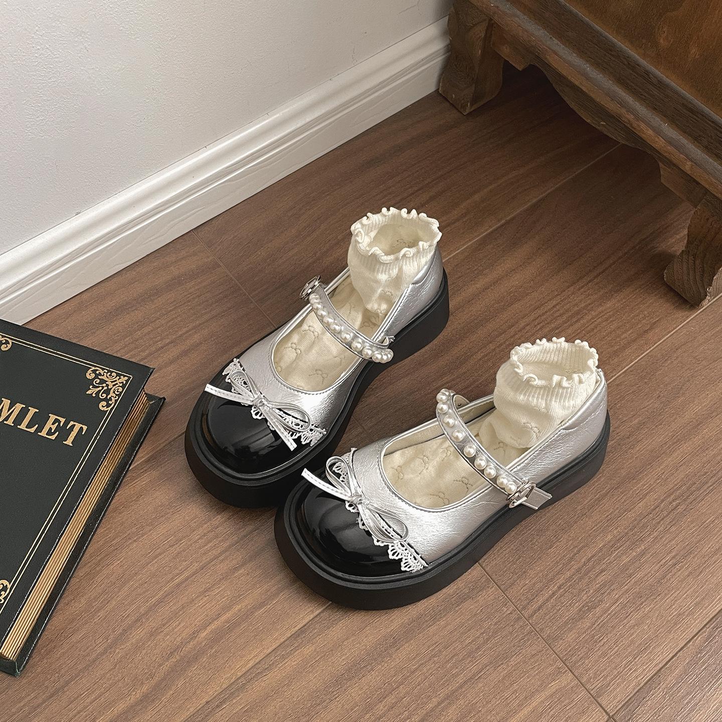 

Retro silver French heightened thick-soled light-mouth single shoes for women s summer 2025 new models with skirts versatile Mary Jane shoes 40 серебряный
