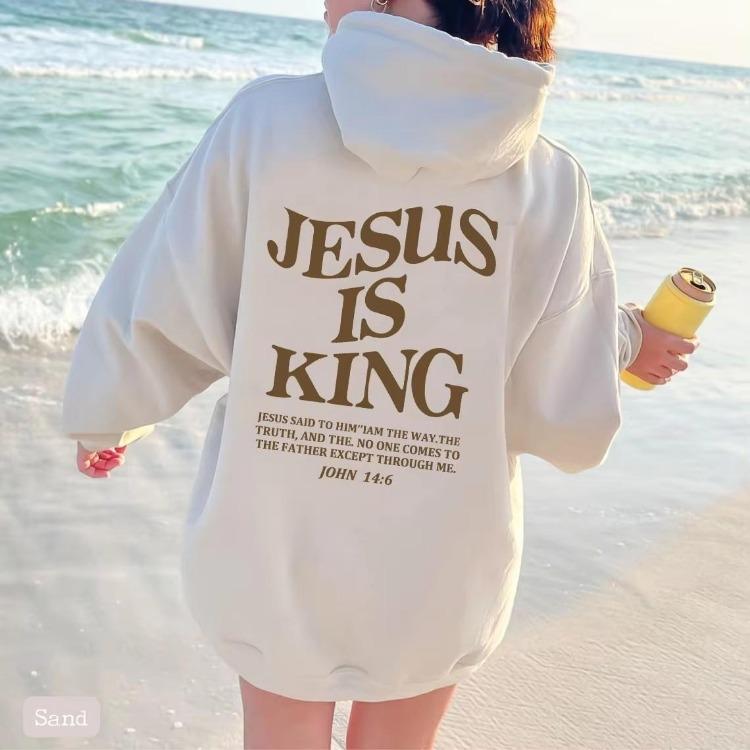 Dámská ležérní mikina s dlouhým rukávem a kapucí, pulovr, oboustranný potisk nápisu IS KING, podzimní zimní mikiny