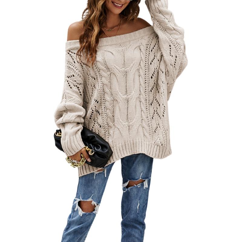 Women's Autumn and Winter One-Shoulder Loose Knit Solid Colour Pullover Sweater