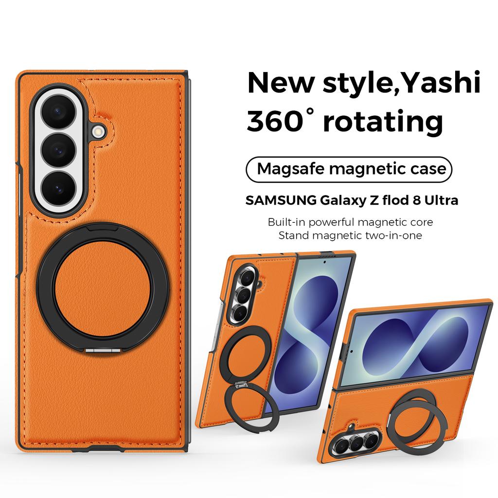 Luxury Business 360 Rotating Magnetic Stand Leather Case for Samsung Z Fold 8 Ultra 7 6 5 4 3 Shockproof for Magsafe Slim Cover