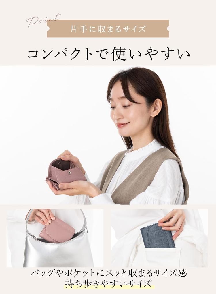 Carteira Mini Dobrável PURCHIC Feminina em Couro Genuíno, Fina, Compacta, Leve, com Porta-Moedas e Proteção Anti-Skimming (Marinha)