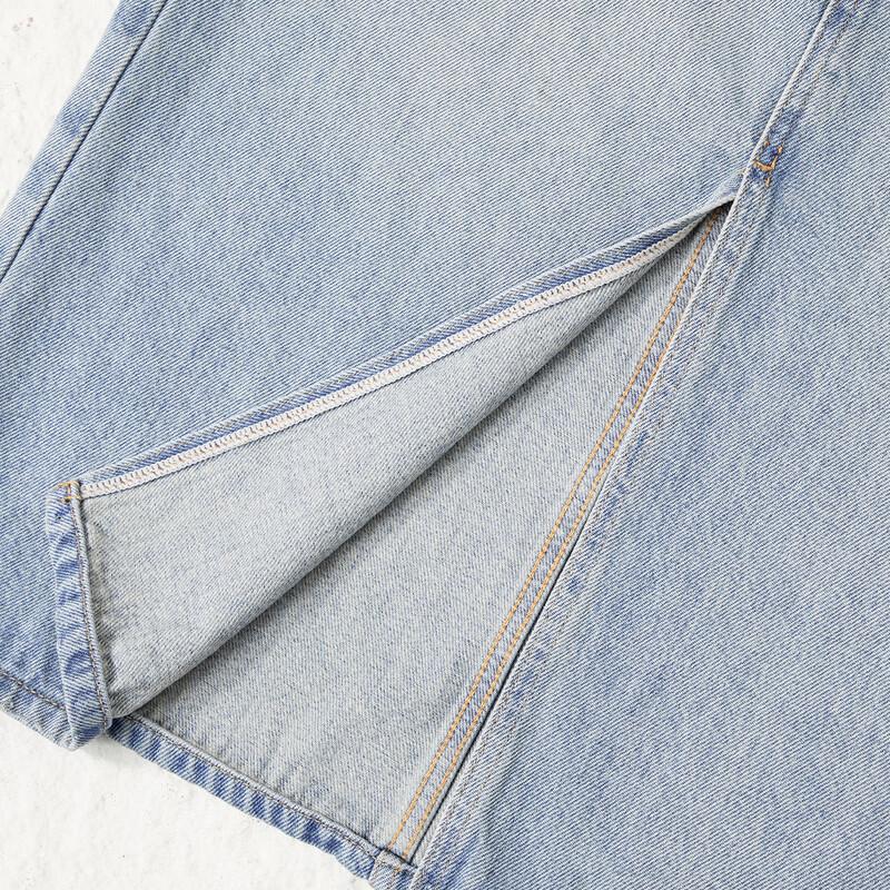 RAIN.CUN Women's High-Waisted A-Line Slit Denim Skirt