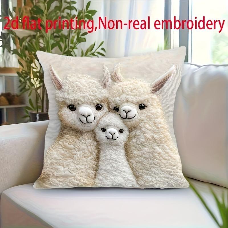 Cute Alpaca Family 2D Flat-Printed Pillow Cover for a Cozy Home Sofa Cushion Cover, Home Room Dormitory Decoration, 2D Printing