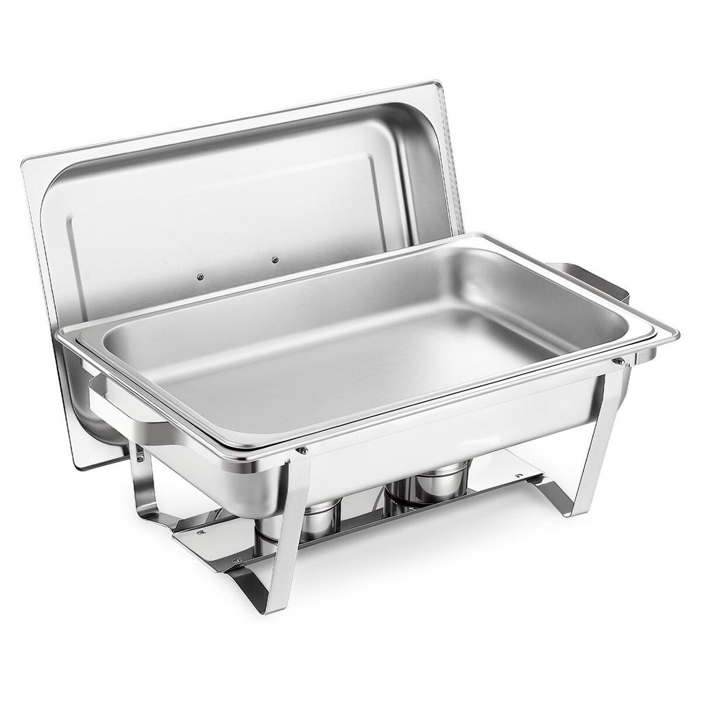 Rectangle Chafing Dish, 8.5L 2 Pack Stainless Steel Chafing Dish, Food Warmer Chafer Complete Set with Hollow Handle, 1 Food Tongs, Lid, Fuel Holder,