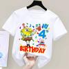Spongebob New Birthday Figure T-shirt for Children Kawaii Cartoon White Tee Top Kawaii Short Sleeve Boys Girls Short Sleeve Gift