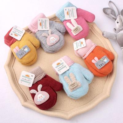 Children's Winter Double Layer Plus Velvet Thickening Warm Cute Cartoon 1-3 Year Old Mitten Toddler Baby Bunny Gloves