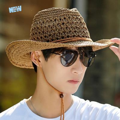 Retro Wide Brim Sunscreen Straw Hat Solid Color Hollow Out Western Cowboy Hat Ethnic Style Bucket Hat Fisherman Hat Outdoor