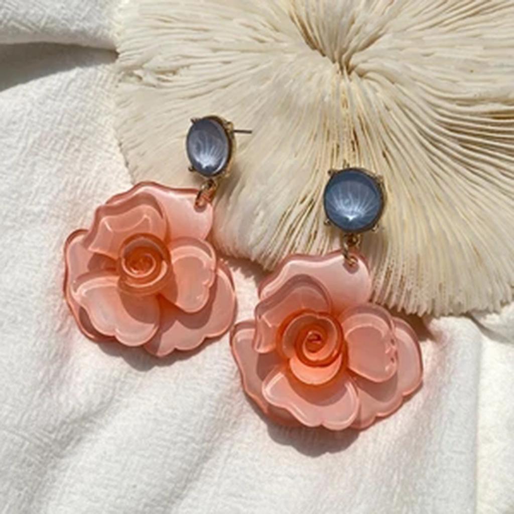 Elegant Rose Flower Dangle Earrings Alluring Flower Drop Earrings Jewelry Attractive Dangle Ear Studs for Daily Wear