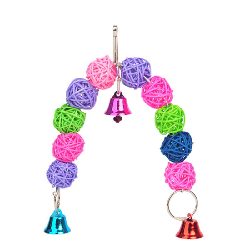 Parrot Wooden Rattan Ball Hanging Chew Strands Toy Molar Teeth Cleaning Toy With Bell Bird Supplies