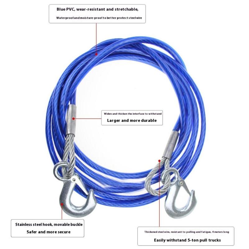 1Pcs 3-7 Tons Steel Wire Tow Ropd Traction Roping Trailer Pulls Rope With Hooks Car Tow Rope Auto Emergency Tools