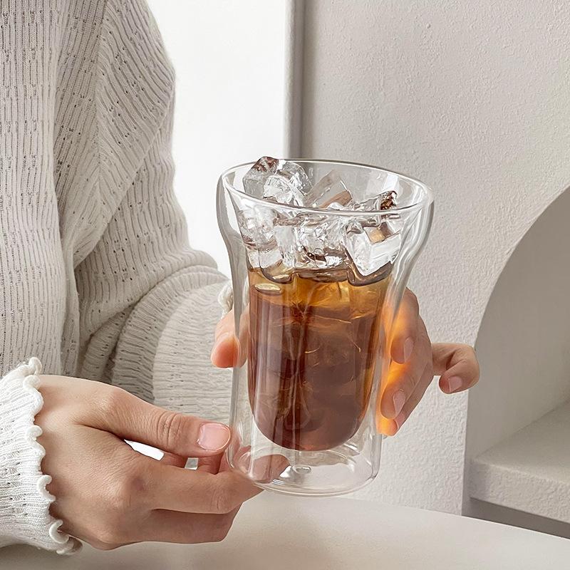 1pcs Double Wall Glass Cup High Borosilicate Heat Resistant Transparent Coffee Cup Cold Brew Tea Cup for Home Use