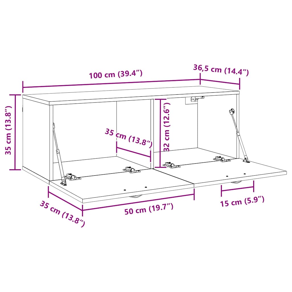 Wall Mounted Cabinet Black Oak Effect 100 x 36.5 x 35 cm