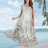 Bohemian Floral Summer Beach Dress Women Casual Loose Long Maxi Swing Short Sleeve