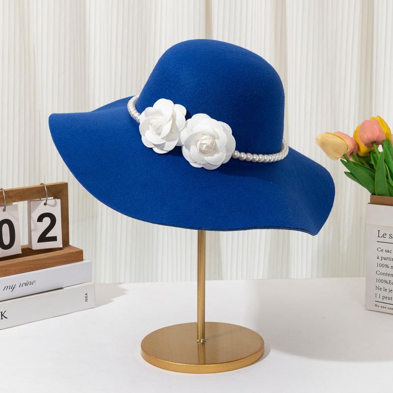 New bridal hat French black top hat elegant retro Hepburn British flat top pearl top hat