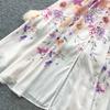 Spring/Summer Romantic Floral Print Stand-Up Collar Bell-Sleeve Slimming Party Dress for Women Elegant Single-breasted Maxi Dress with Belt