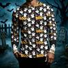 Men Halloween Long Sleeve T‑Shirt Cute Ghost Pumpkin Candy 3D All‑Over Print Crew Neck Casual Party Tees