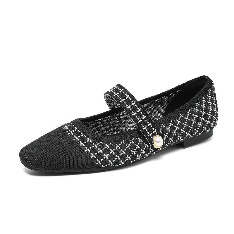 New one-word mixed belt fly-woven Mary Jane single shoes woven shoes flat-soled single shoes women