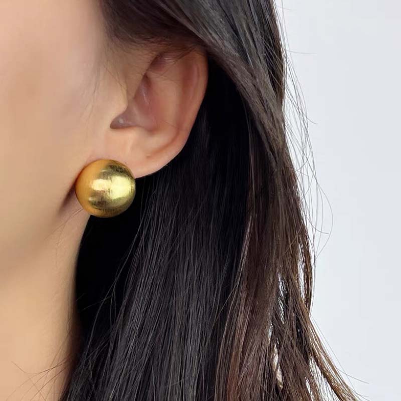 Modische Metall Gebürstet Mattierte Halbkreis Ohrstecker für Damen Vintage Goldfarben Runde Kugel Temperament Ohrringe Zirkonia Geschenk