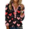 Damen Retro Street Lässiger V-Ausschnitt Langarm Knopf Valentinstag Herz Pullover Top