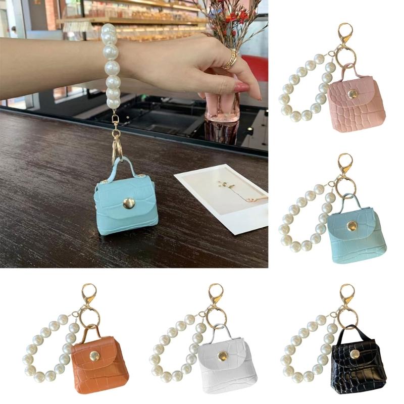 Elegant Pearls Bag Pendant Keychain Decoration Hand Making Earphone Storage Accessory Keys Jewelry Mini Leathers Bags