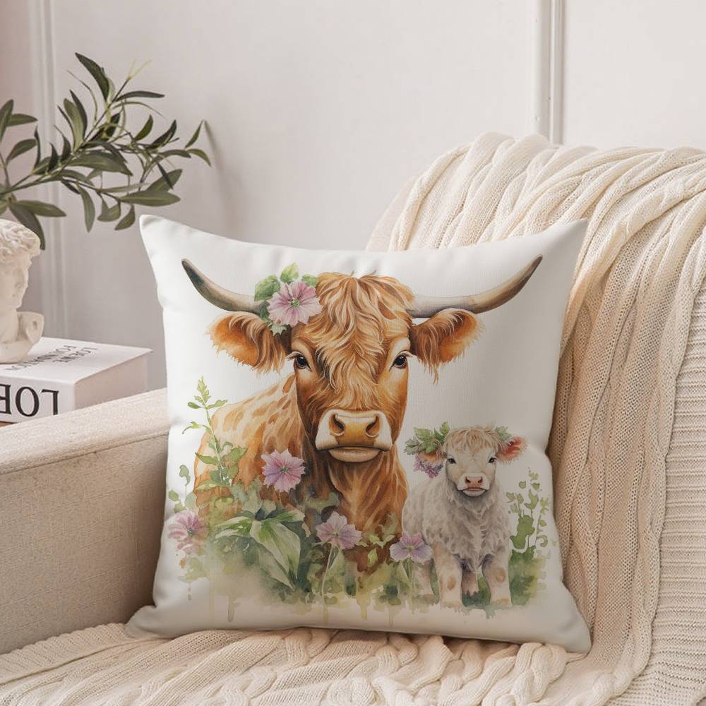 Cute Highland Cow Pillow Case Home Decor Throw For Sofa Bed Car Room Decor Gift Idea