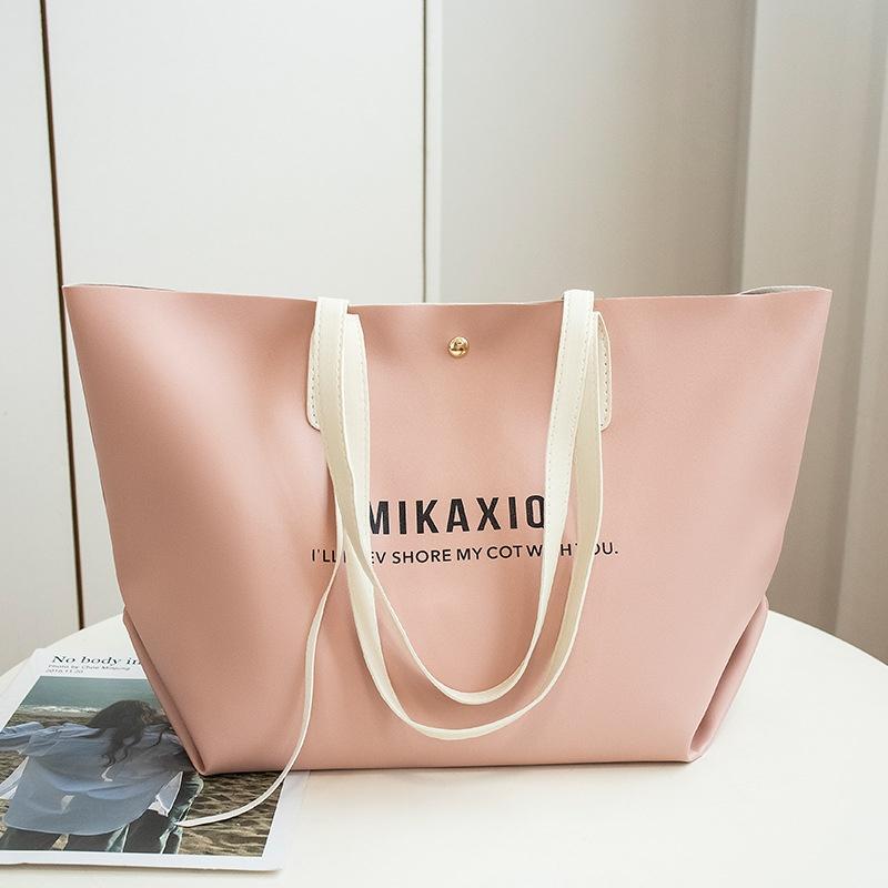 

1pc New Style Big Capacity Pu Shoulder Bag for Women Handbag Shopping Bag Beige