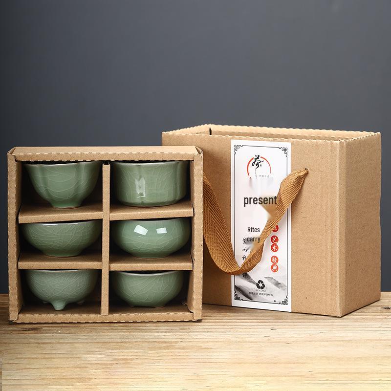 Ru Kiln Master Crackled Porcelain Tea Tasting Cup - Ceramic Kung Fu Tea Set and Business Gift