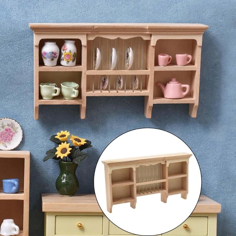 Display Shelf Miniature Display for 1:12 Scale Dollhouses, Perfect for Pretend Play and Display Realistic Wood Furniture