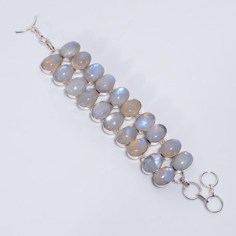 

Gorgeous Top Grade Qualite 100% Natural Rainbow Moonstone Oval Shape Ethnic Style Handmade Jewelry 925 Steling Silver Bracelet 6-8 WSJ-5108 срібний