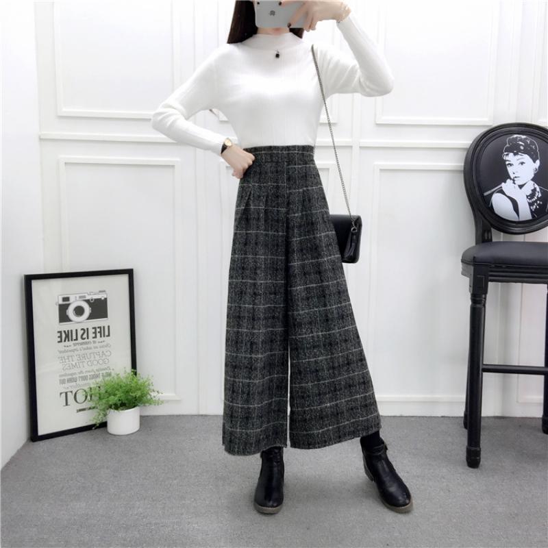 Woolen Wide Leg Pants For Women Autumn Winter New Style Fashion High Waist Loose Korean Style Slim Straight Cropped Pants