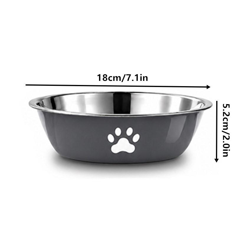 Stainless Steel Pet Water Food Bowl with Paw Print Anti-slip Silicone Base Feeder for Dogs Cats Home Outdoor Use