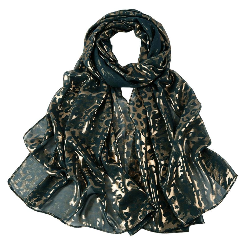 Breathable Chiffon Hijab Scarf Long Length Bronzing Shawl New Leopard Print Scarf  For Women
