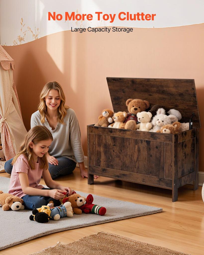 Kids Storage Bench, Wooden Toy Box Chest, Large Storage Cabinet with Safety Hinge, Toddlers Retro Storage Bench for Playroom, Living Room or Entryway,